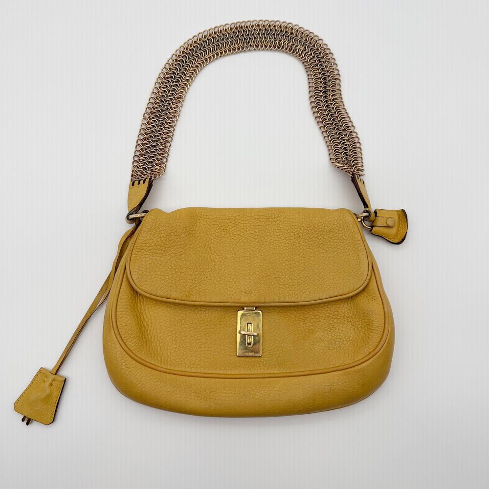 Prada Vintage Ginestra Yellow Vitello Leather Chain Bag Turn-Lock Archive Find - Picture 3 of 13
